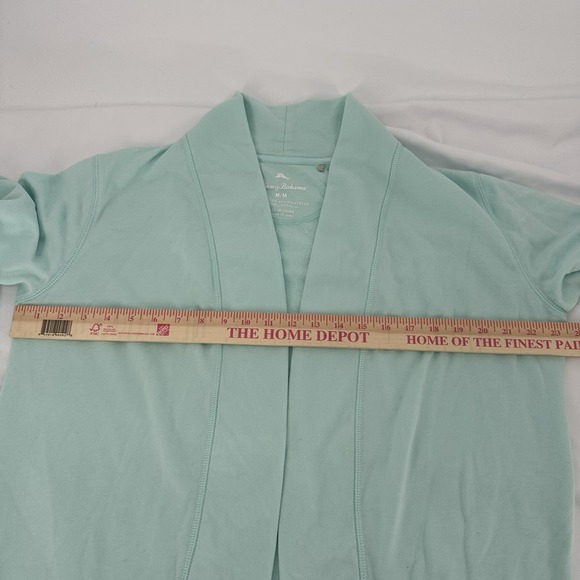 Tommy Bahama Sz M Aqua Open Front Cardigan Sweater Pocket Slouchy Oversized - Picture 6 of 8